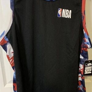 NBA mens sz L‎ Black Jersey with Red and Blue Trim